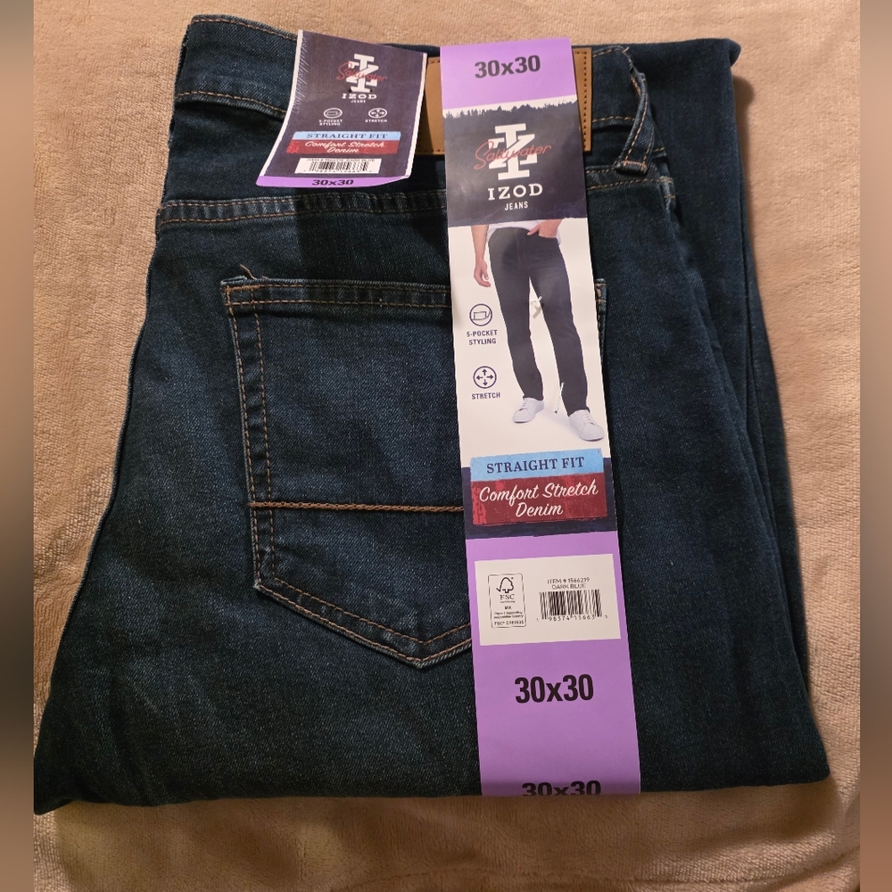 IZOD Men's Straight Fit Comfort Stretch Denim Jeans - Blue